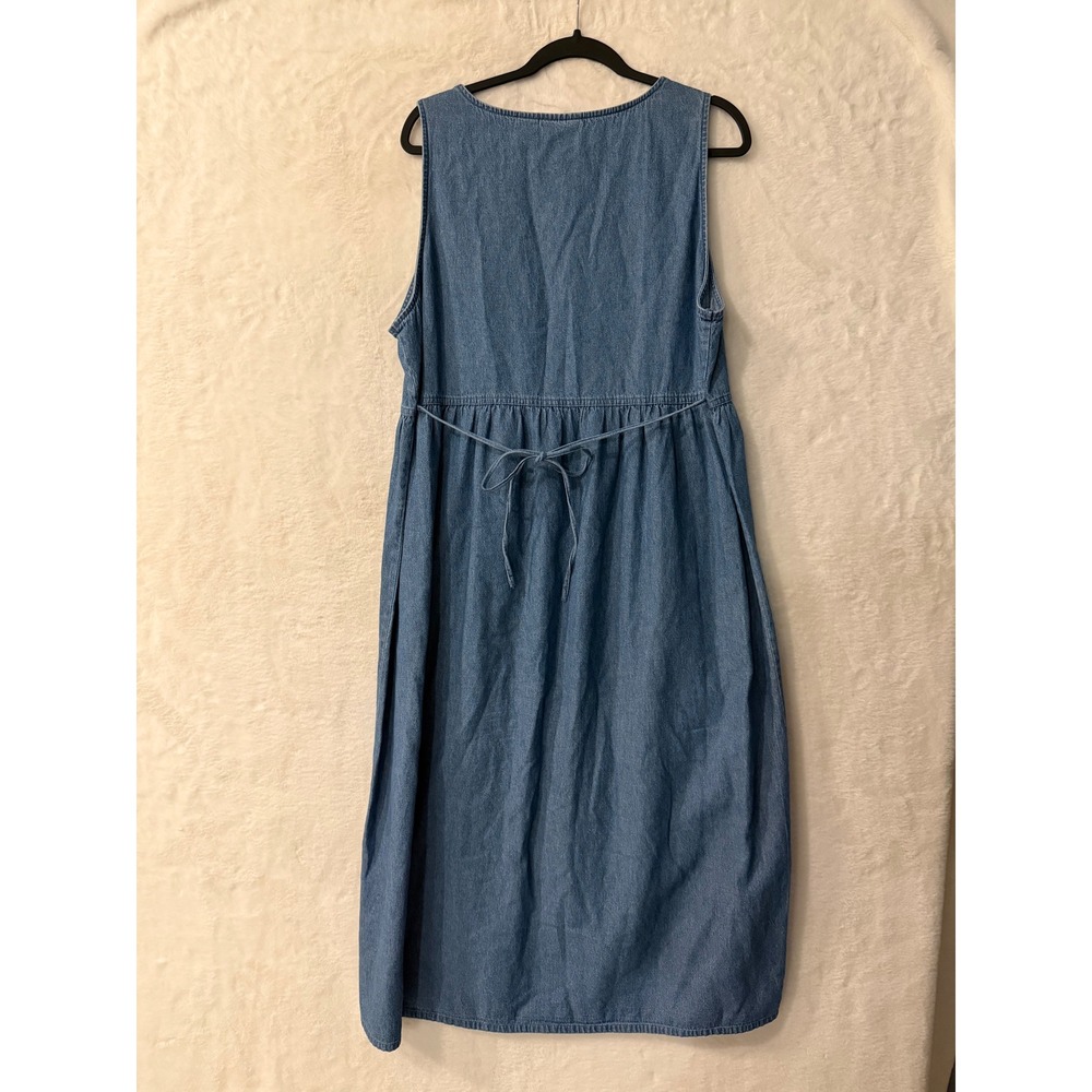 Erika & Co Denim Dress Womens XL Blue Cotton Floral Embroidered Midi Sleeveless - Picture 8 of 9
